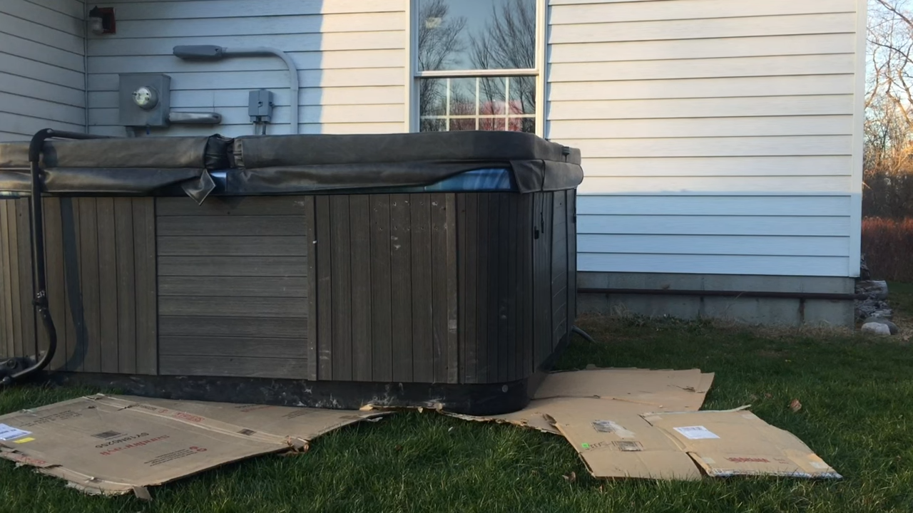 hot tub in backyard